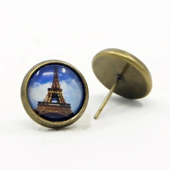 Eiffel Tower Paris France Antiqued Brass Earrings - Picture 1 of 1